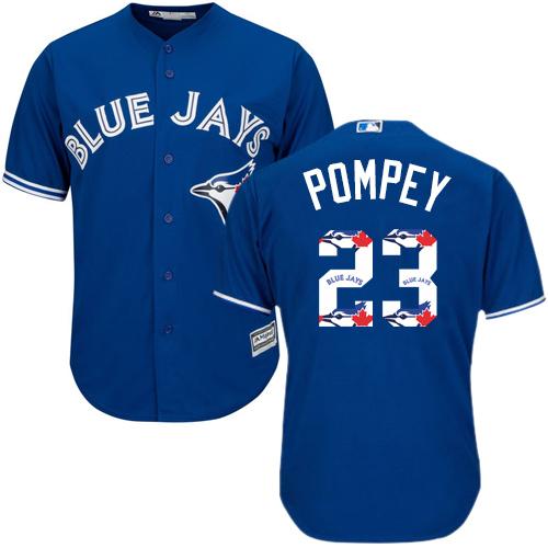 Blue Jays #23 Dalton Pompey Blue Team Logo Fashion Stitched MLB Jersey - Click Image to Close
